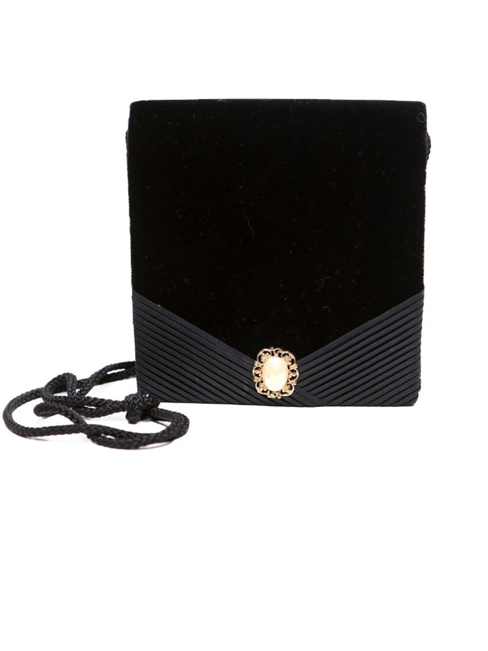 Vintage Black Velvet Pearl Faux Cameo Evening Bag Crossbody Purse Hong Kong